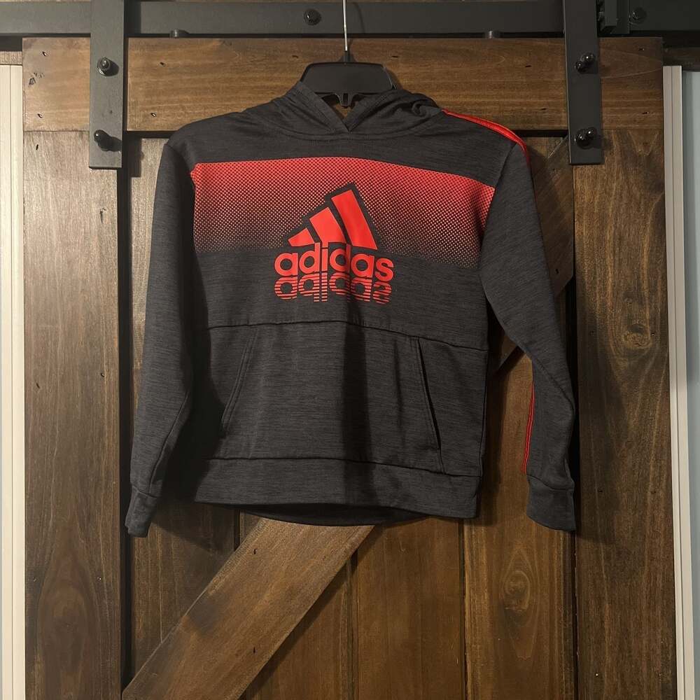 adidas Boys'‎ Fade Horizon Pullover Hoodie, Black Heather, Small (8)